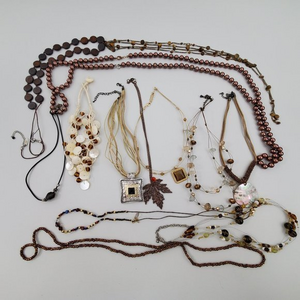 Brown‎ Necklace Lot 13 Pieces Gold Tone Leaf Long B